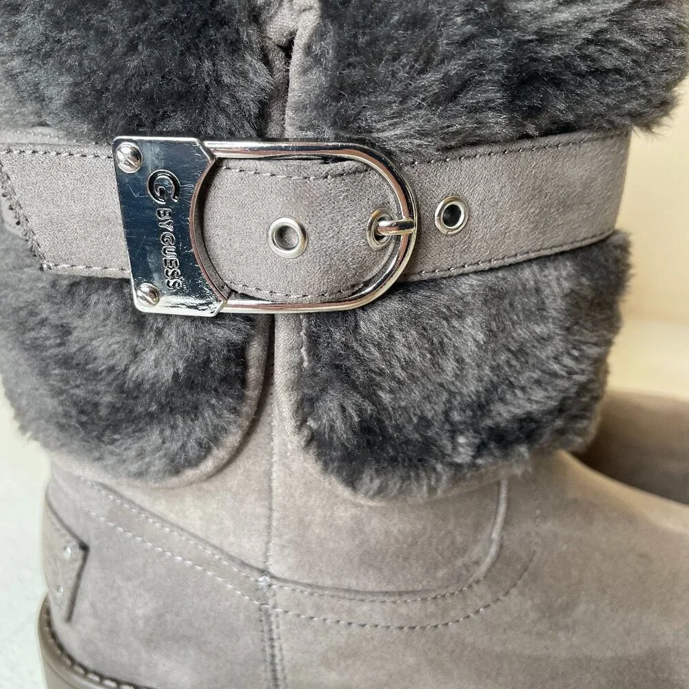 Guess Aussie Faux Fur Gray Ankle Booties Size 6